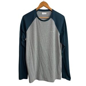 Columbia Mens Shirt Large Gray Teal Raglan Long Sleeve Crewneck Athletic Outdoor